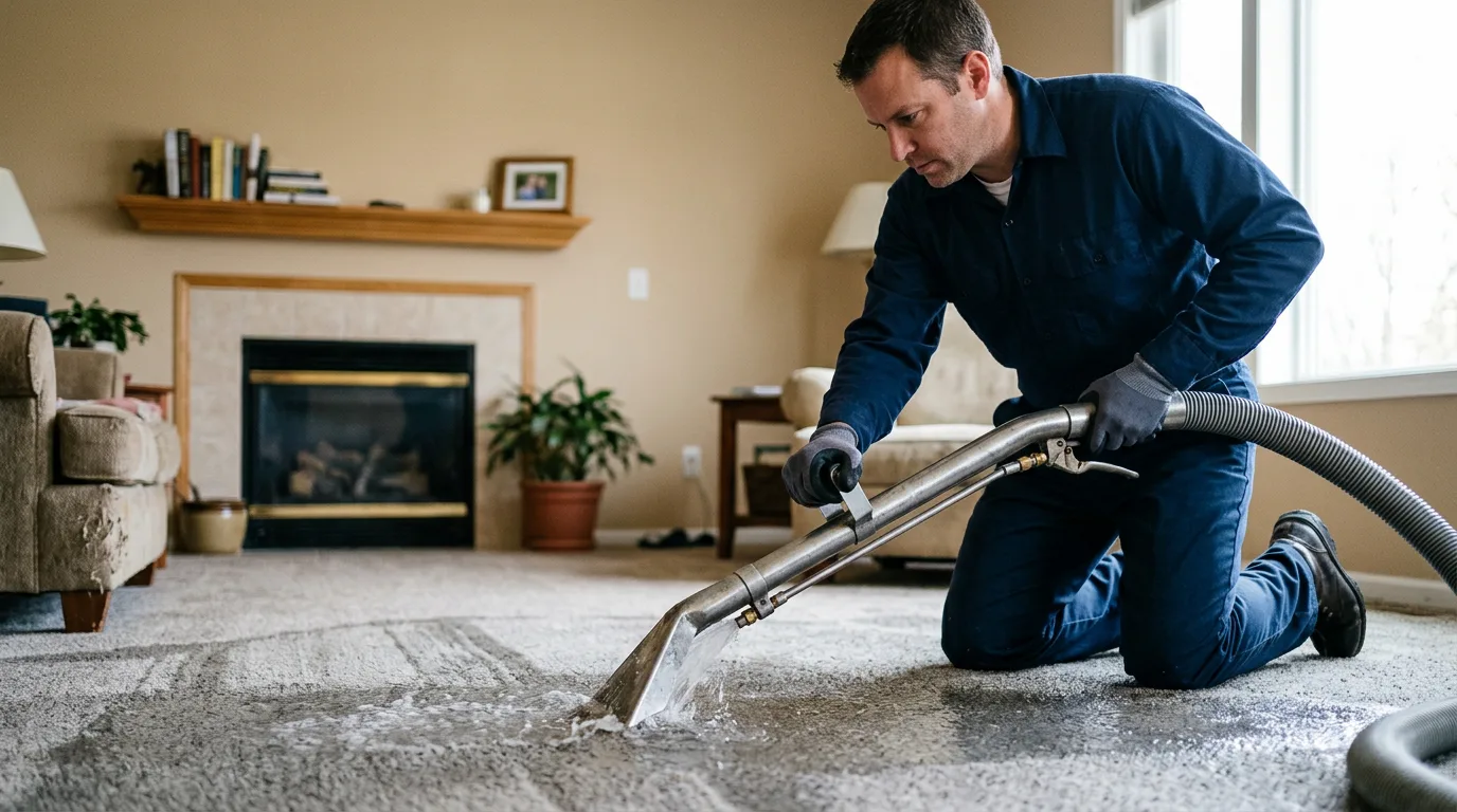 Water damage restoration technician working near Harrison, ME